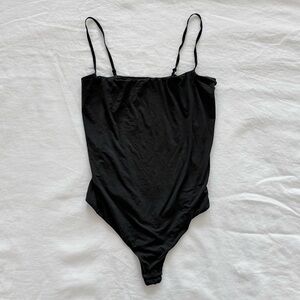 SKIMS Black Thong-Cut Spaghetti Strap Bodysuit